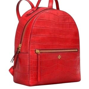 Tory Burch croc embossed liberty red leather mini backpack nwt $495
